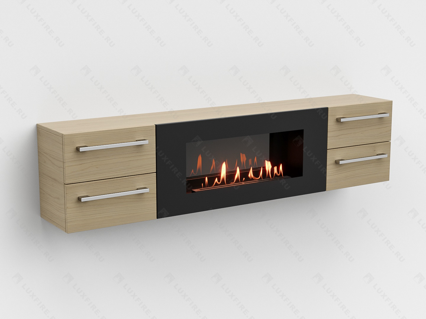 Тумба ТВ Lux Fire "Нева" настенная 1700 матовая, светлый дуб с биокамином 900