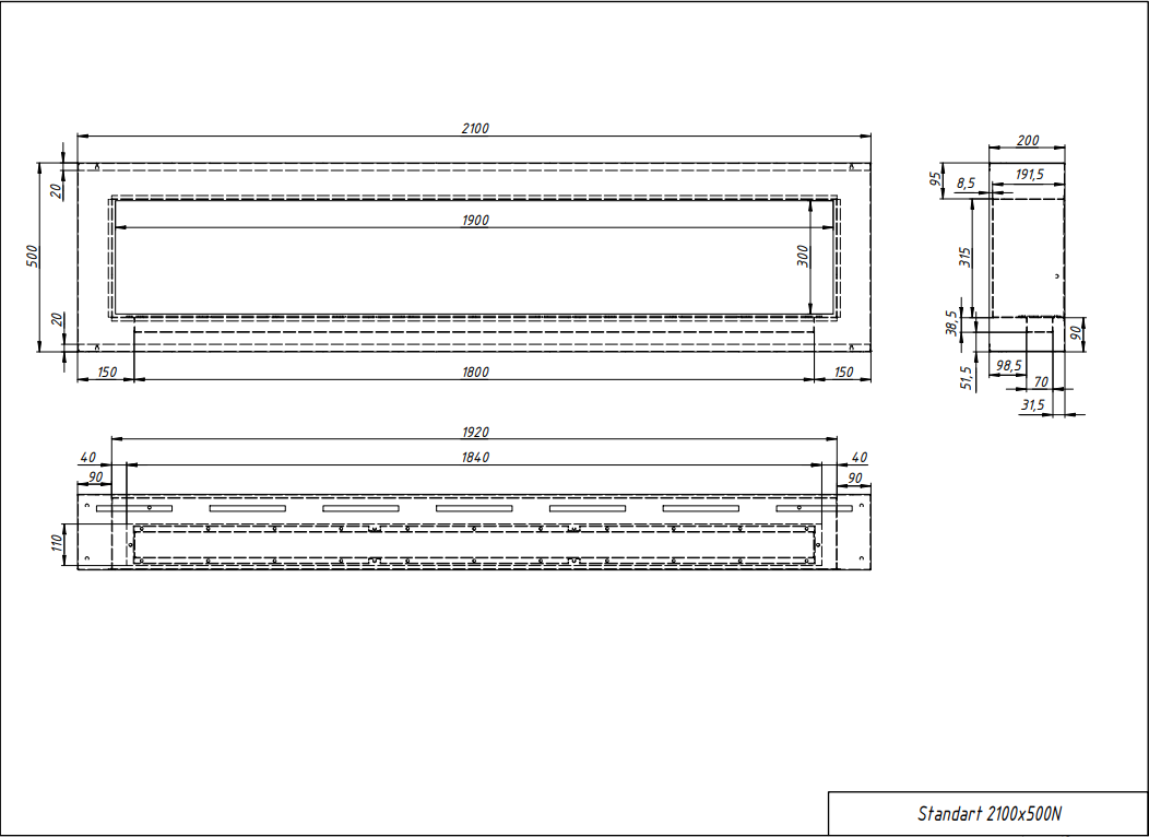 Биокамин "Русский огонь" Лофт 2100N настенный с декоративным стеклом (стемалитом) по цене 101 900 руб.